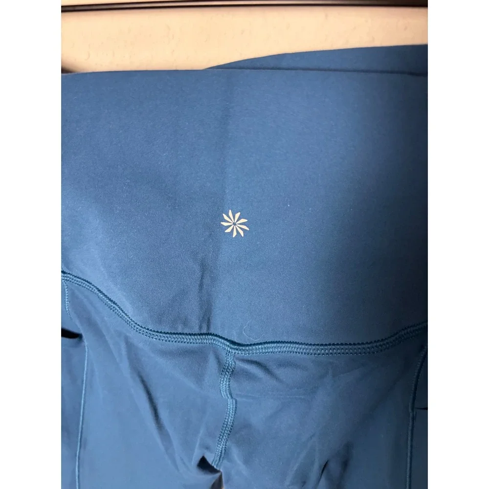 Athleta Salutation Stash II Ruch Craft 7/8 Leggings Teal Blue Small Petite 22in